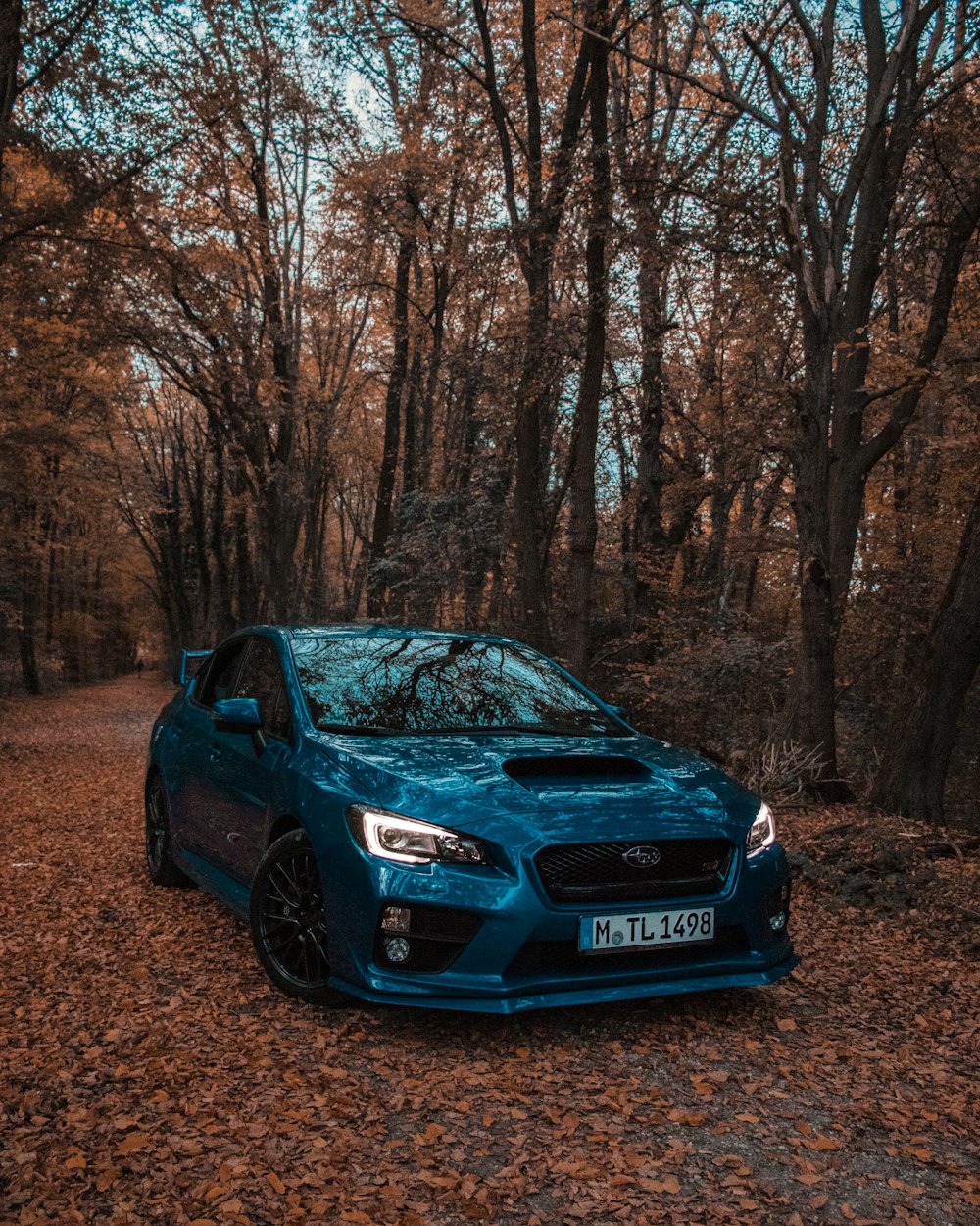 blue bmw car parked near trees during daytime