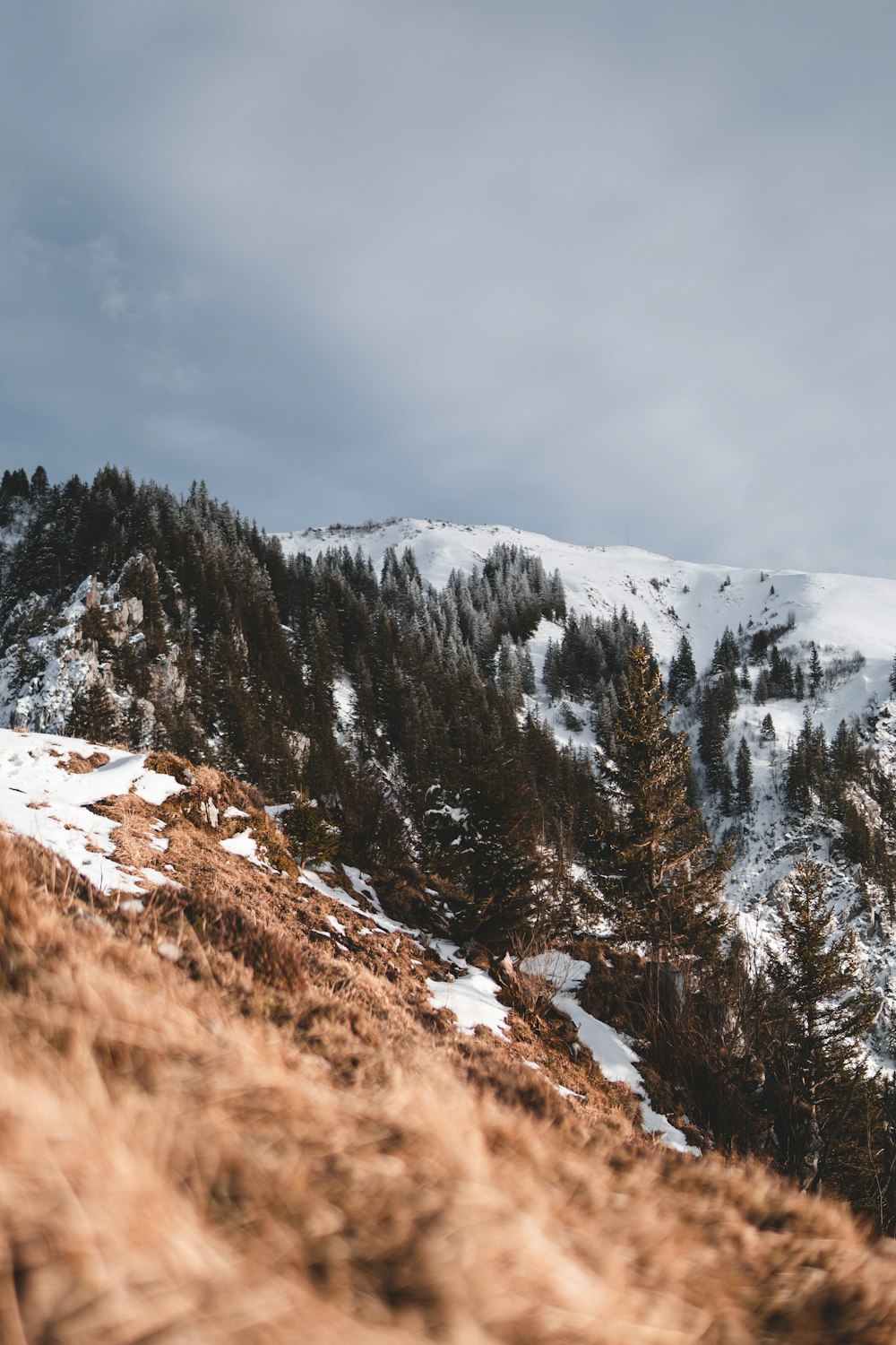 snow covered mountain under cloudy sky during daytime