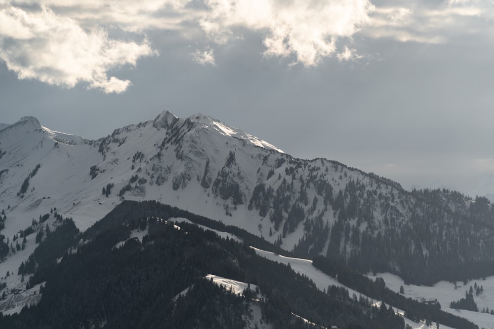 snow covered mountain under cloudy sky during daytime