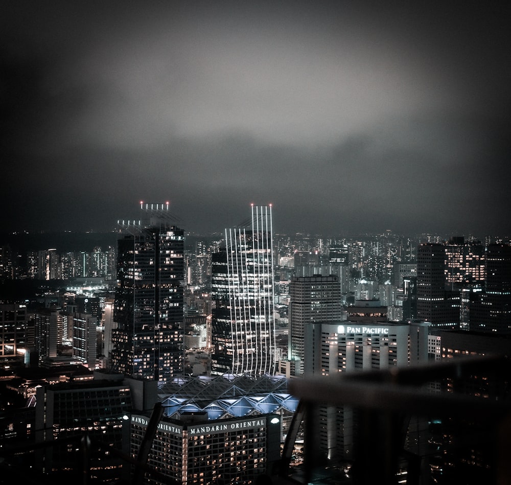 city skyline during night time