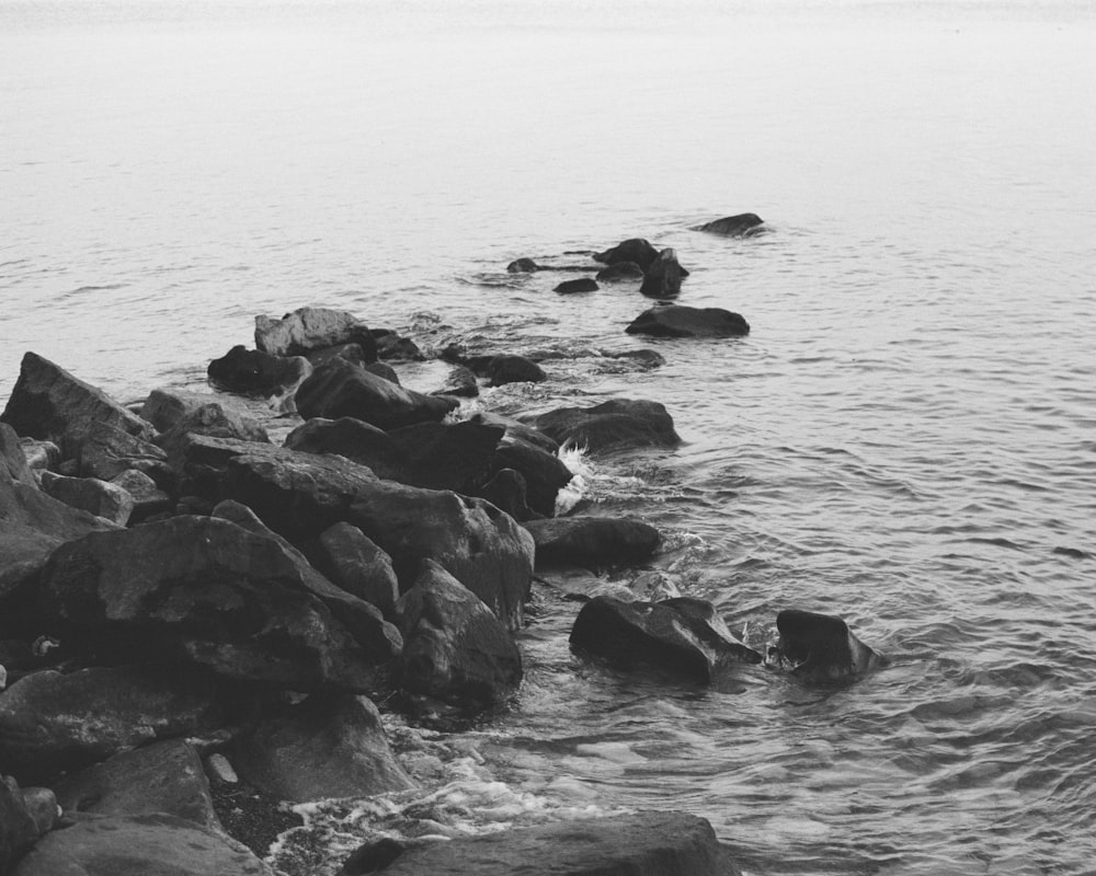 gray rocks on body of water during daytime