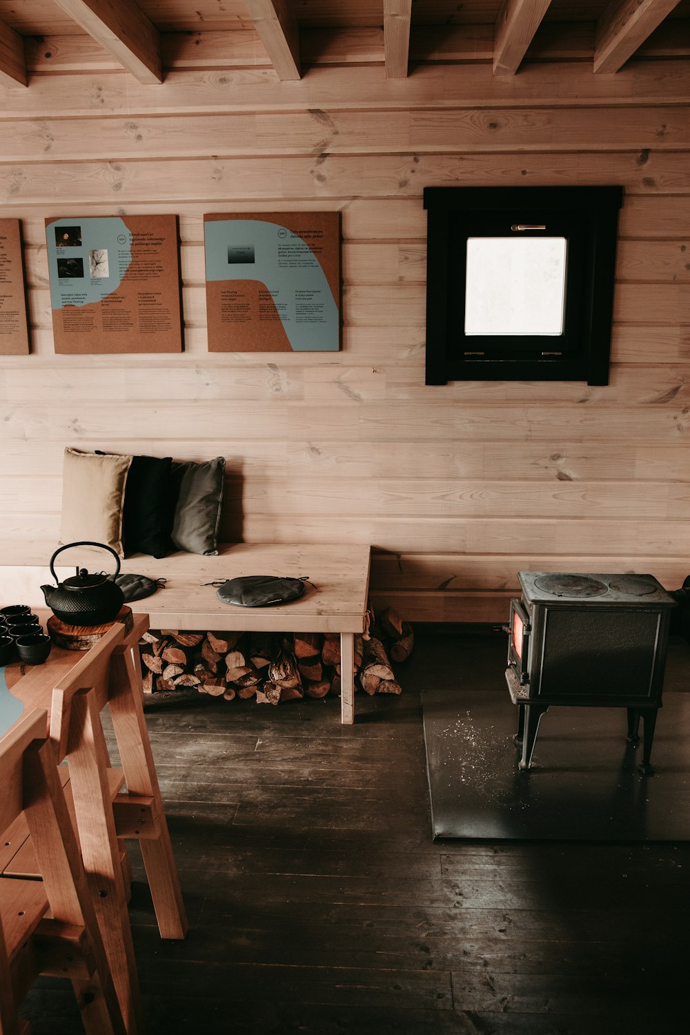 black wooden chair near black wooden table