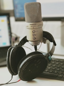 gray and black microphone on black and gray microphone