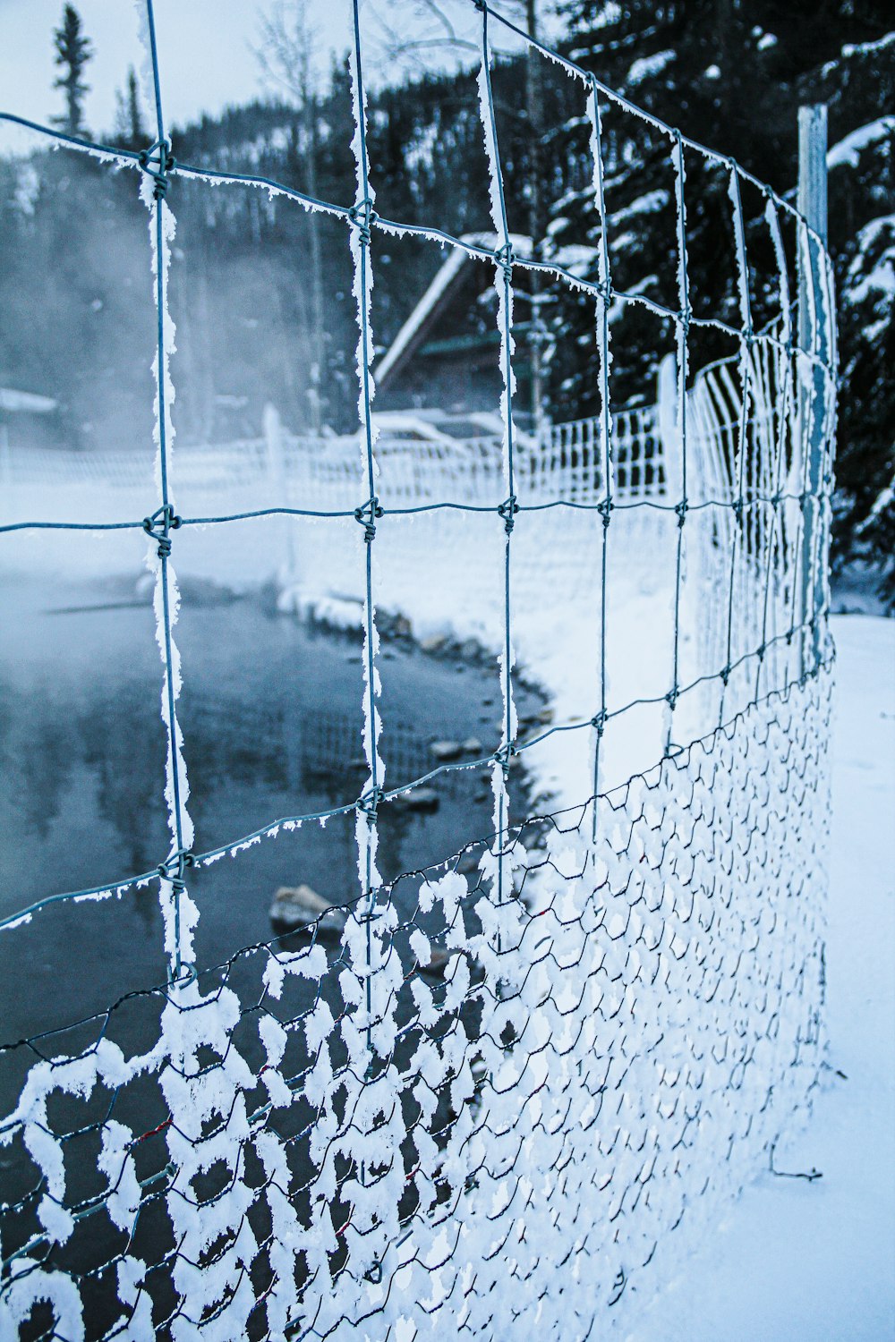 white metal fence with snow