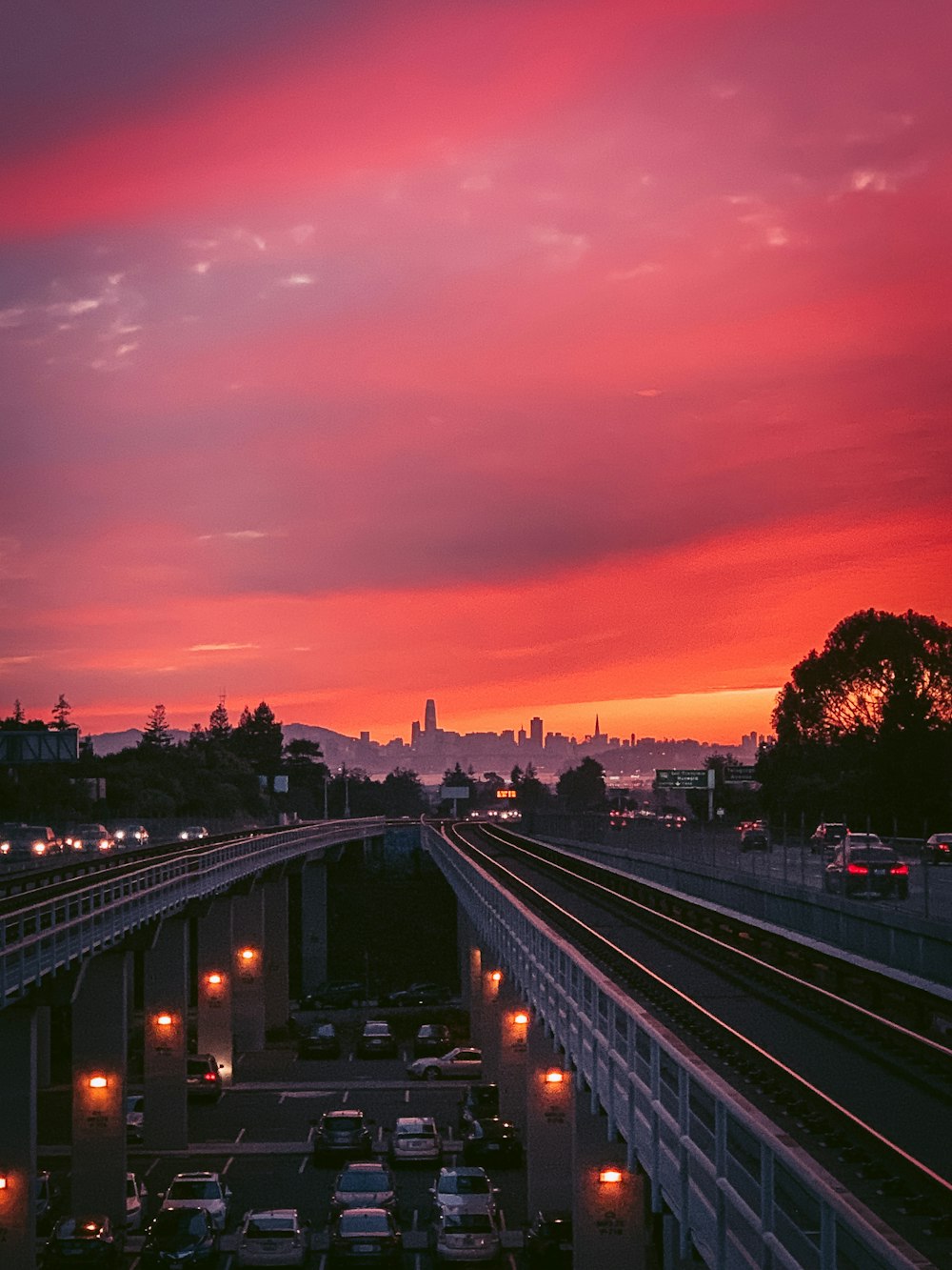 cars on road during sunset