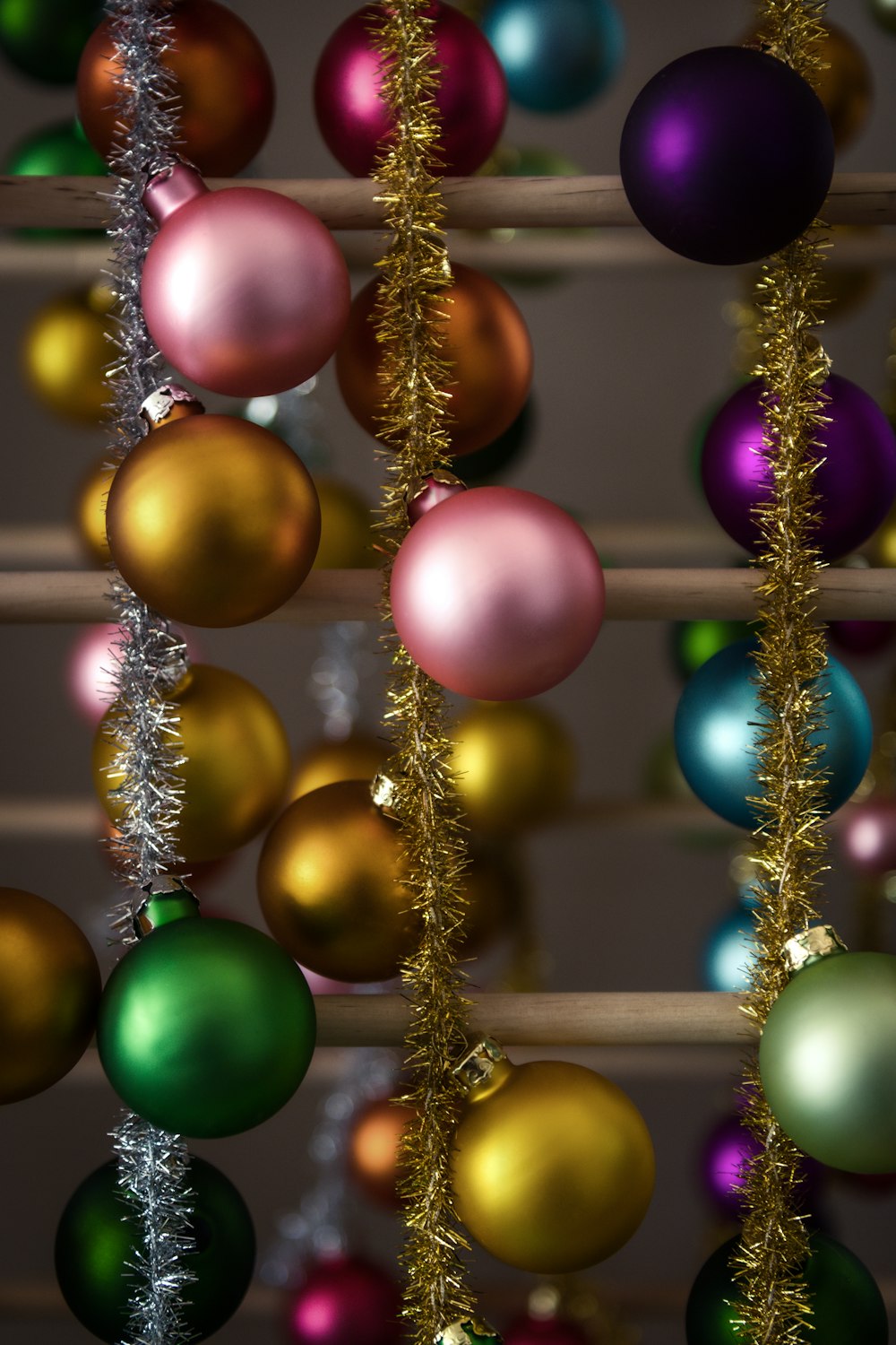 red blue green and yellow baubles