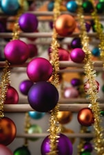 red and blue baubles on christmas tree