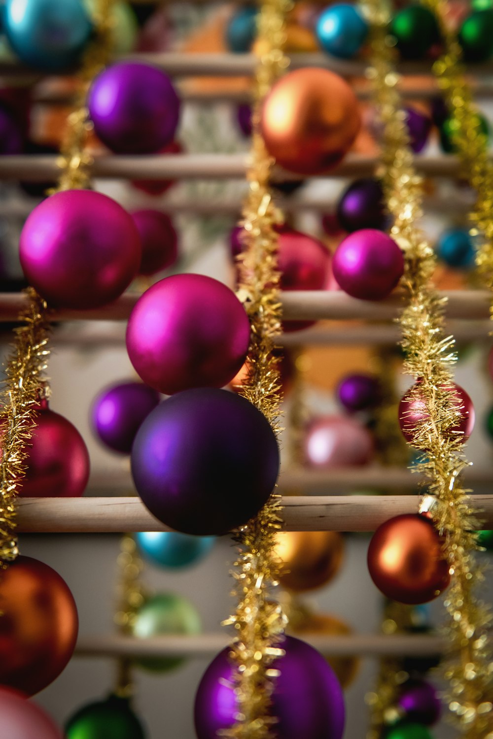 red and blue baubles on christmas tree