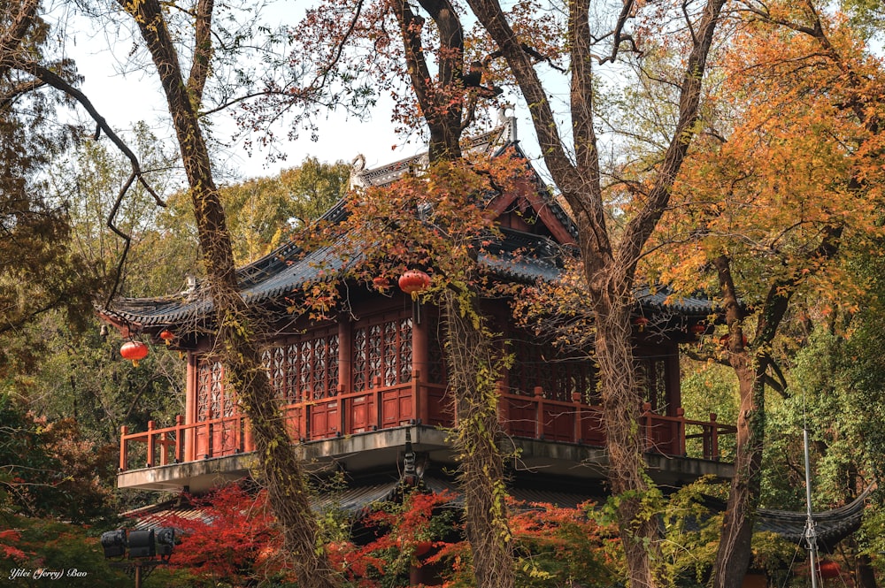 brown wooden house surrounded by trees