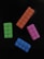 Four colorful toy building blocks are placed on a black background. The blocks are rectangular with rounded pegs on top. They are in different colors: orange, pink, blue, and green.