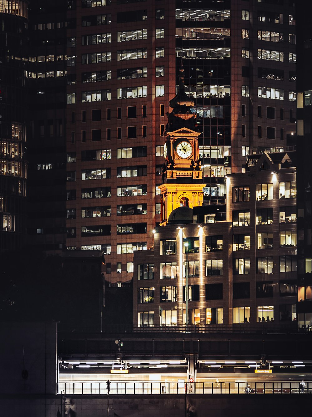 brown and black concrete building during night time