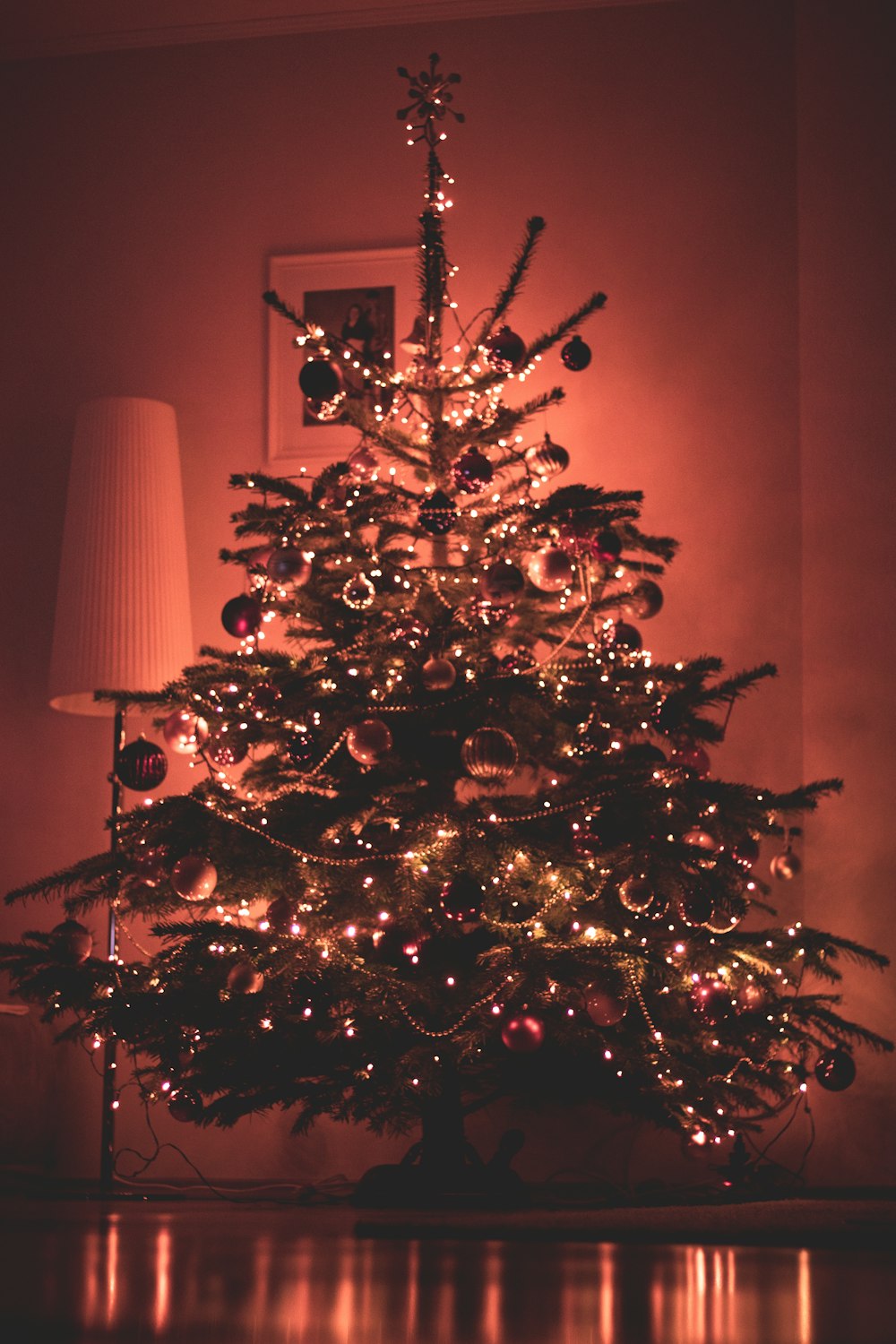 lighted christmas tree with string lights