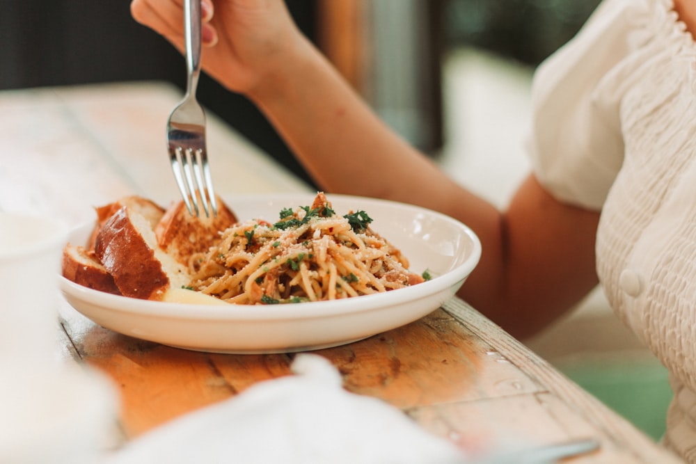 pasta dish on white ceramic plate