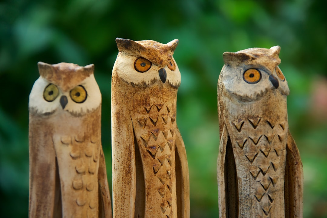 brown wooden owl figurine in close up photography