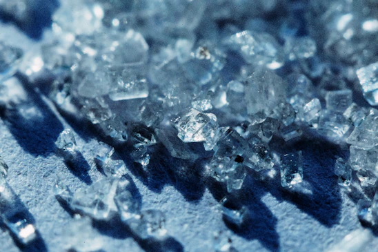 Close-up of Navadio crystal showcasing its clear, ocean-inspired texture and shimmering facets.