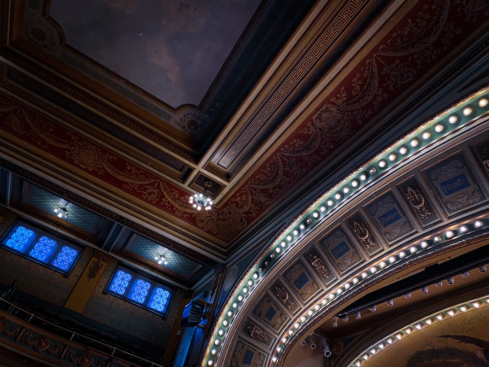 brown and white ceiling with ceiling lights