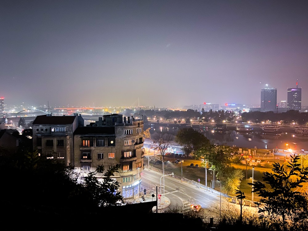 brown concrete building during night time