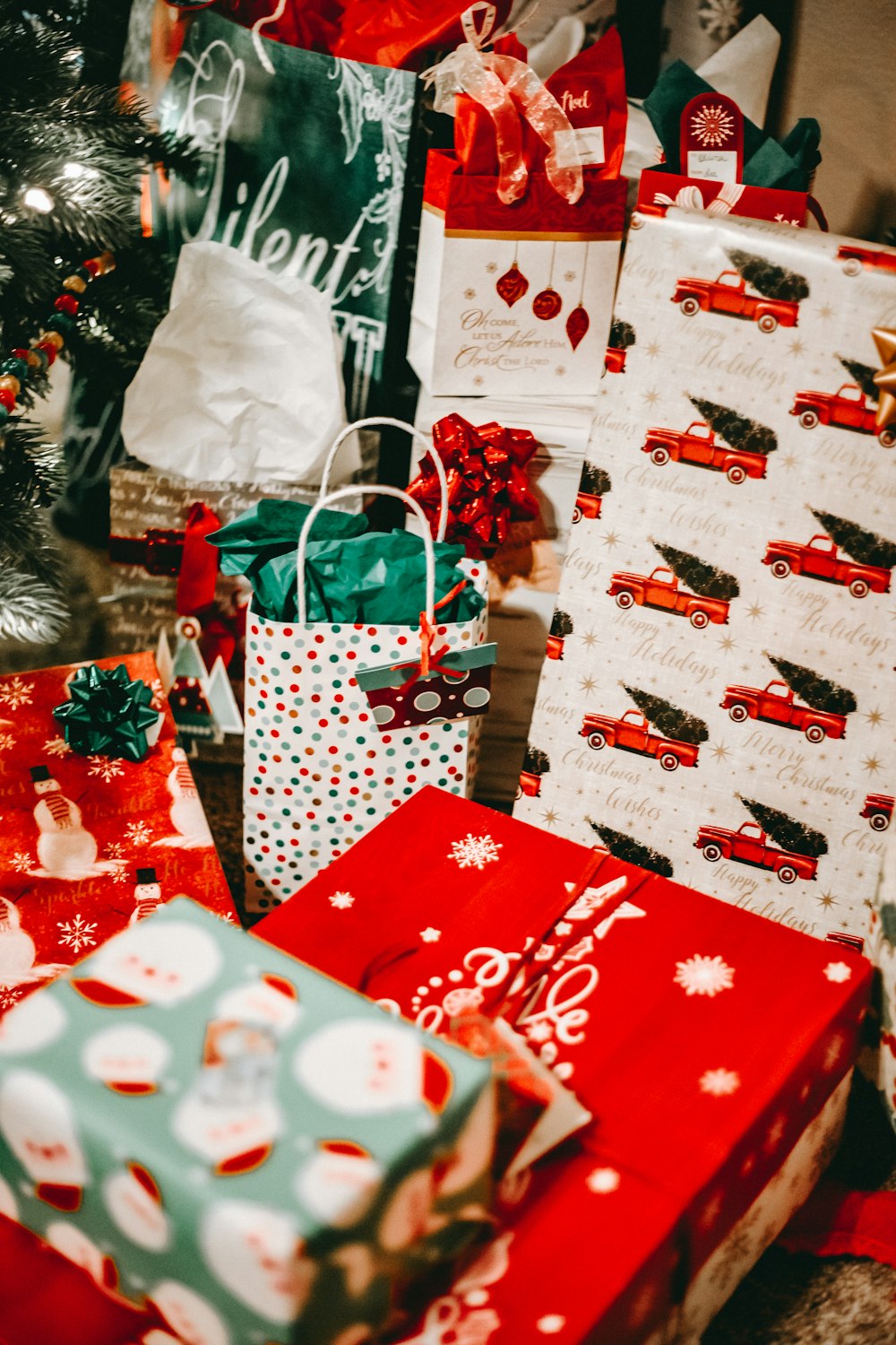 red and white christmas gift bag