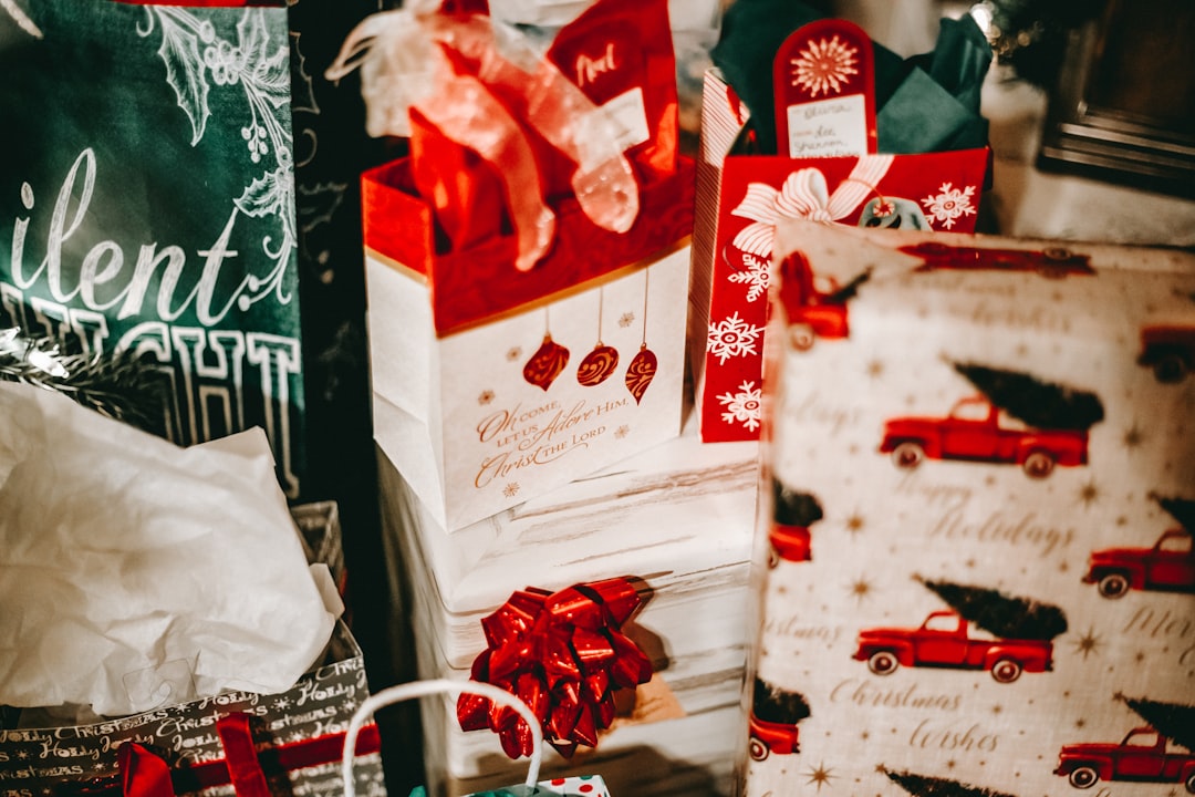 red and white gift boxes