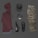 A flat lay of casual men's clothing and accessories including a maroon hoodie, olive green pants, a charcoal grey baseball cap, black leather sneakers, and a black belt with a silver buckle, all arranged on a dark grey background.