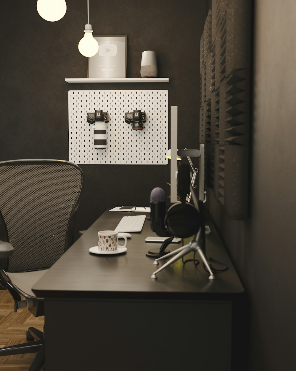 black and silver office rolling chair beside brown wooden table