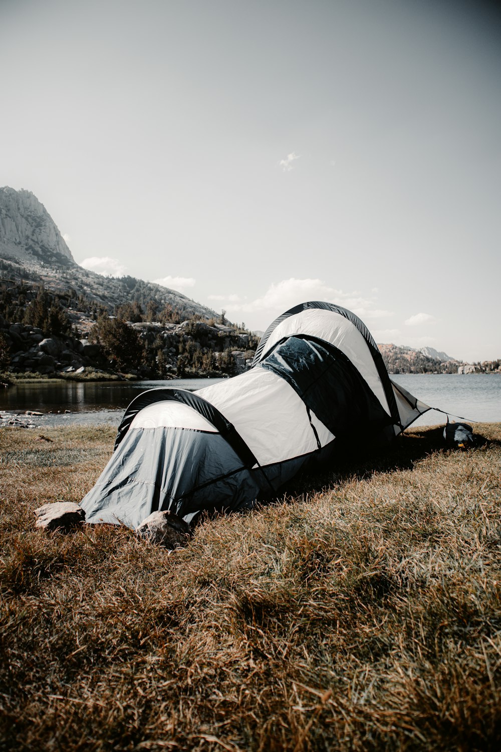 white tent on green grass near lake during daytime