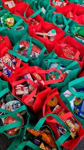 red and green plastic pack