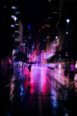 people walking on street during night time