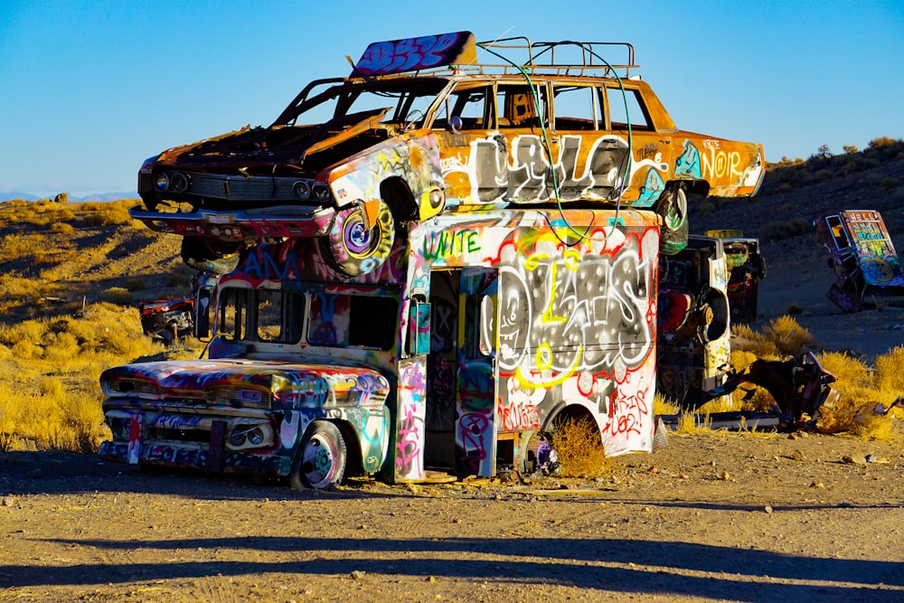 brown and white car graffiti