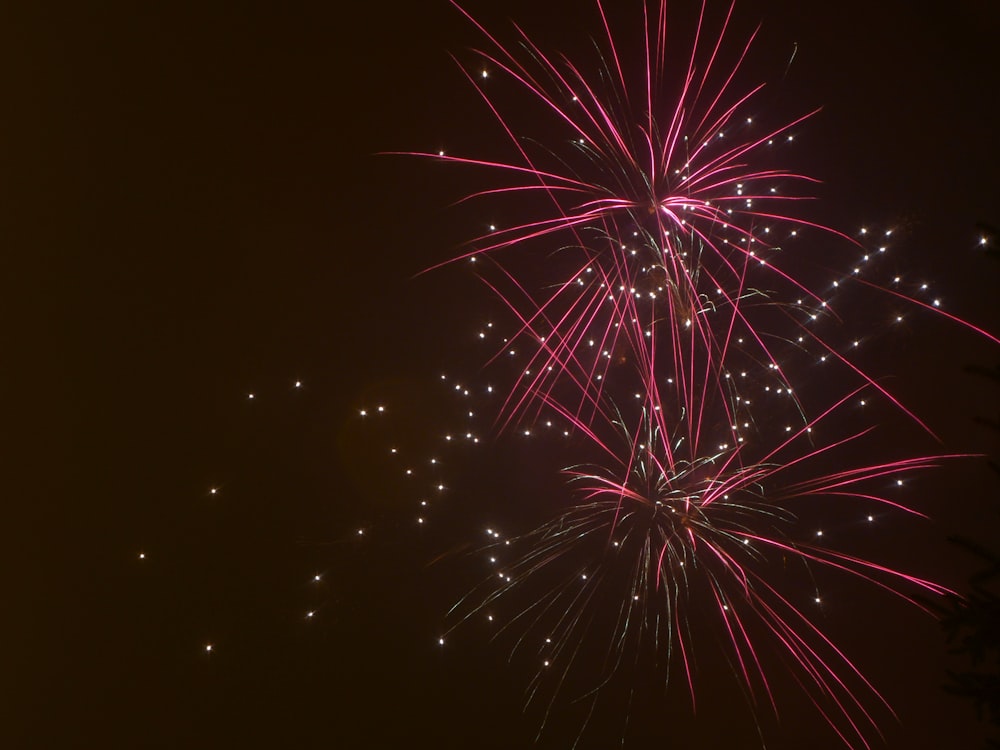 Espectáculo de fuegos artificiales rojos y blancos