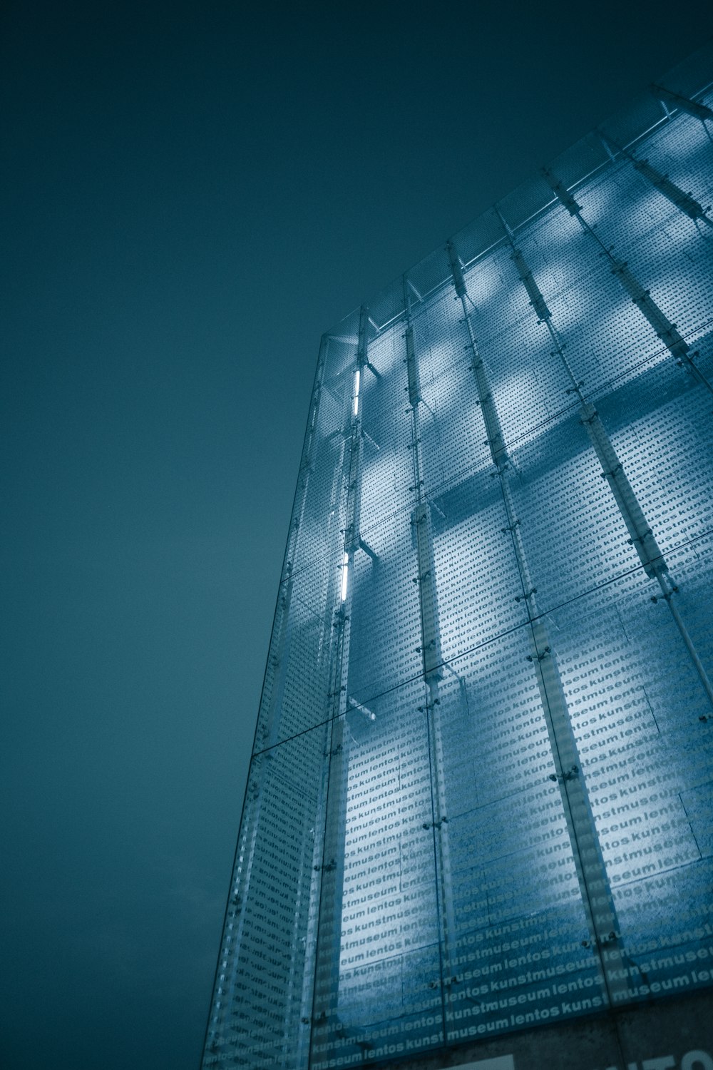 blue and white glass building