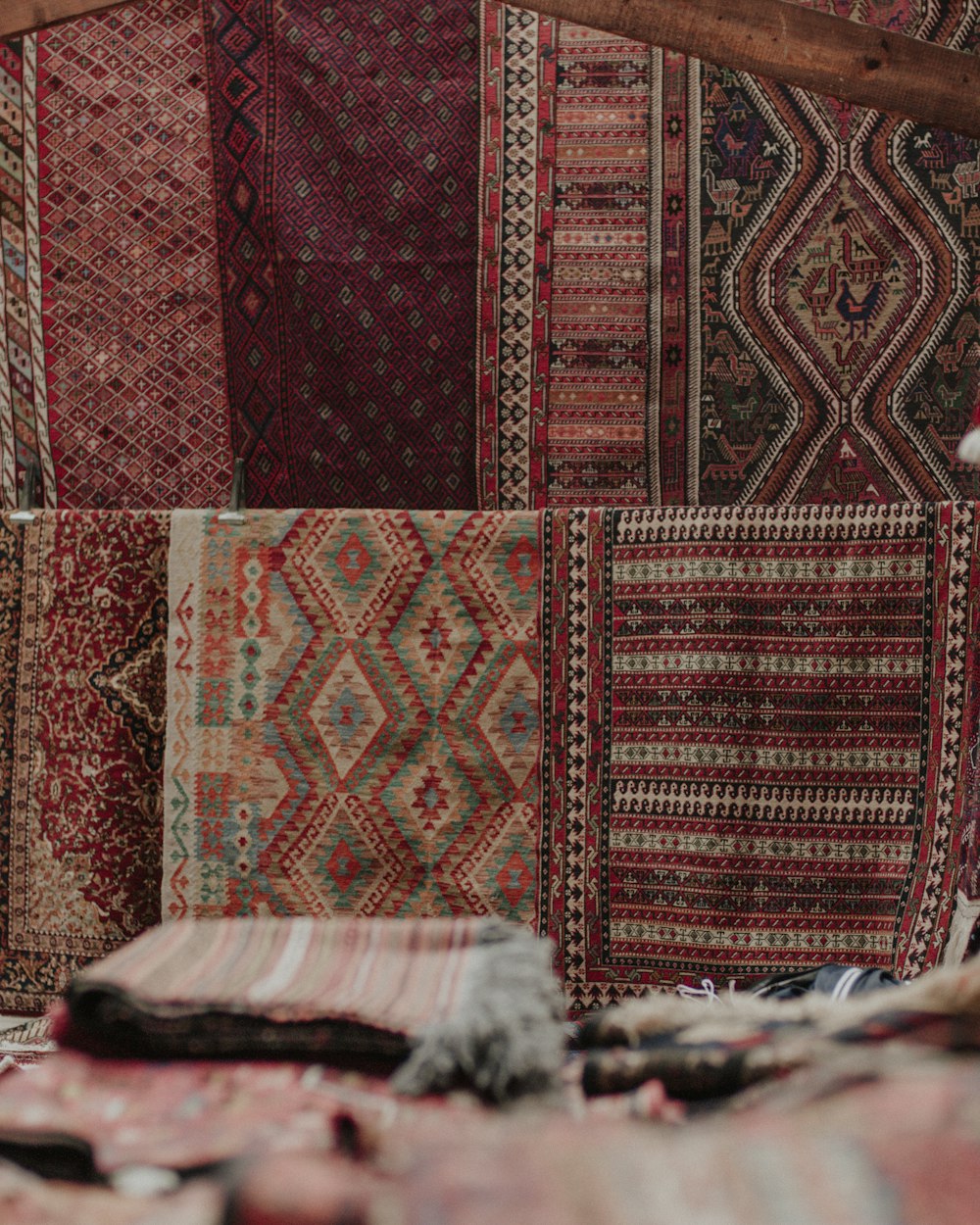 red and brown tribal textile