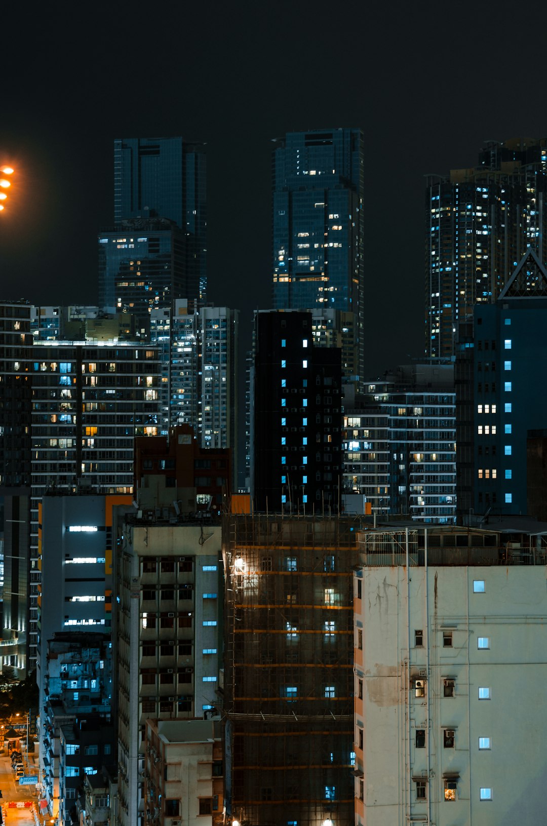 high rise buildings during night time