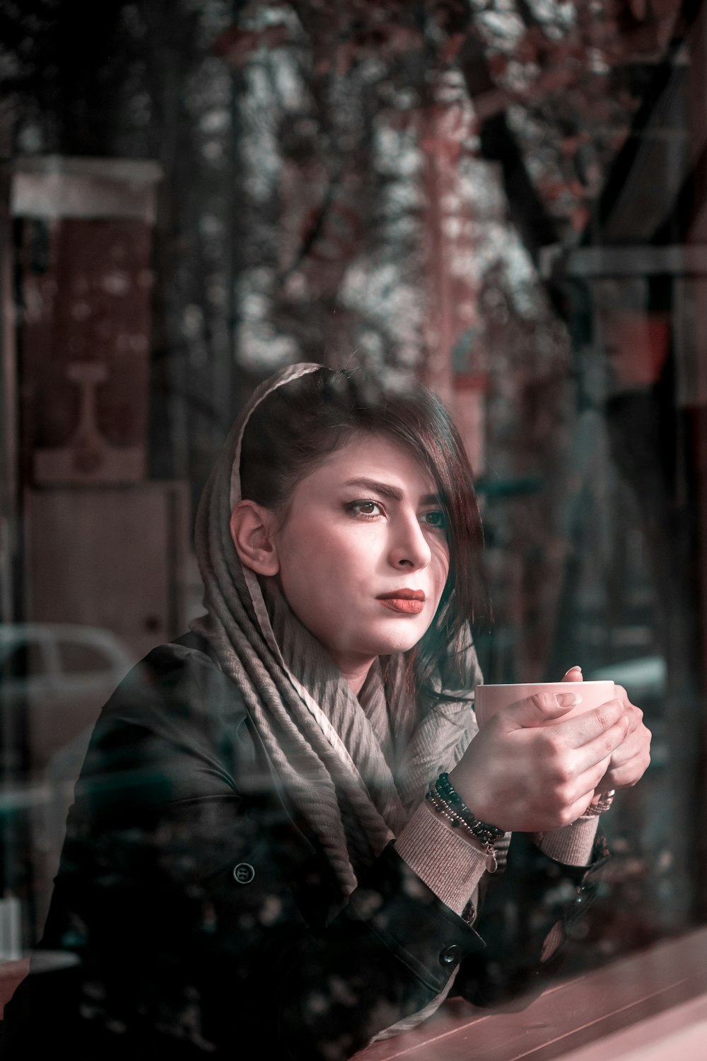 woman in black leather jacket