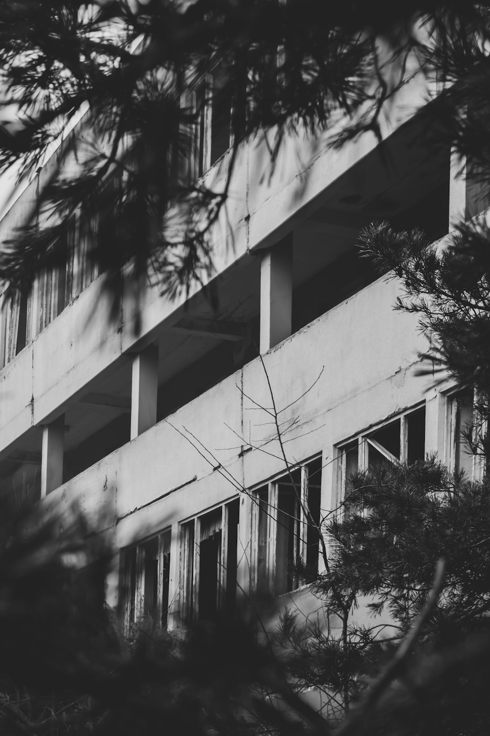 grayscale photo of concrete building