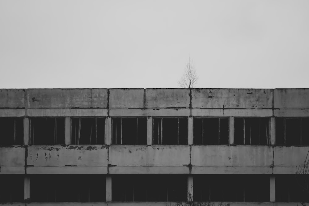 grayscale photo of concrete building