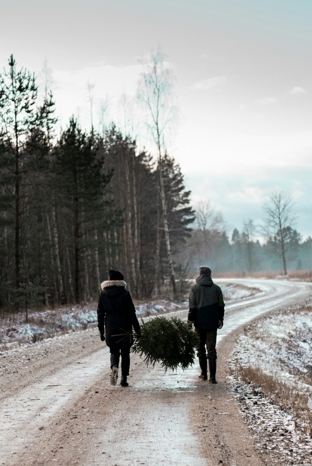 2 person walking on snow covered pathway during daytime