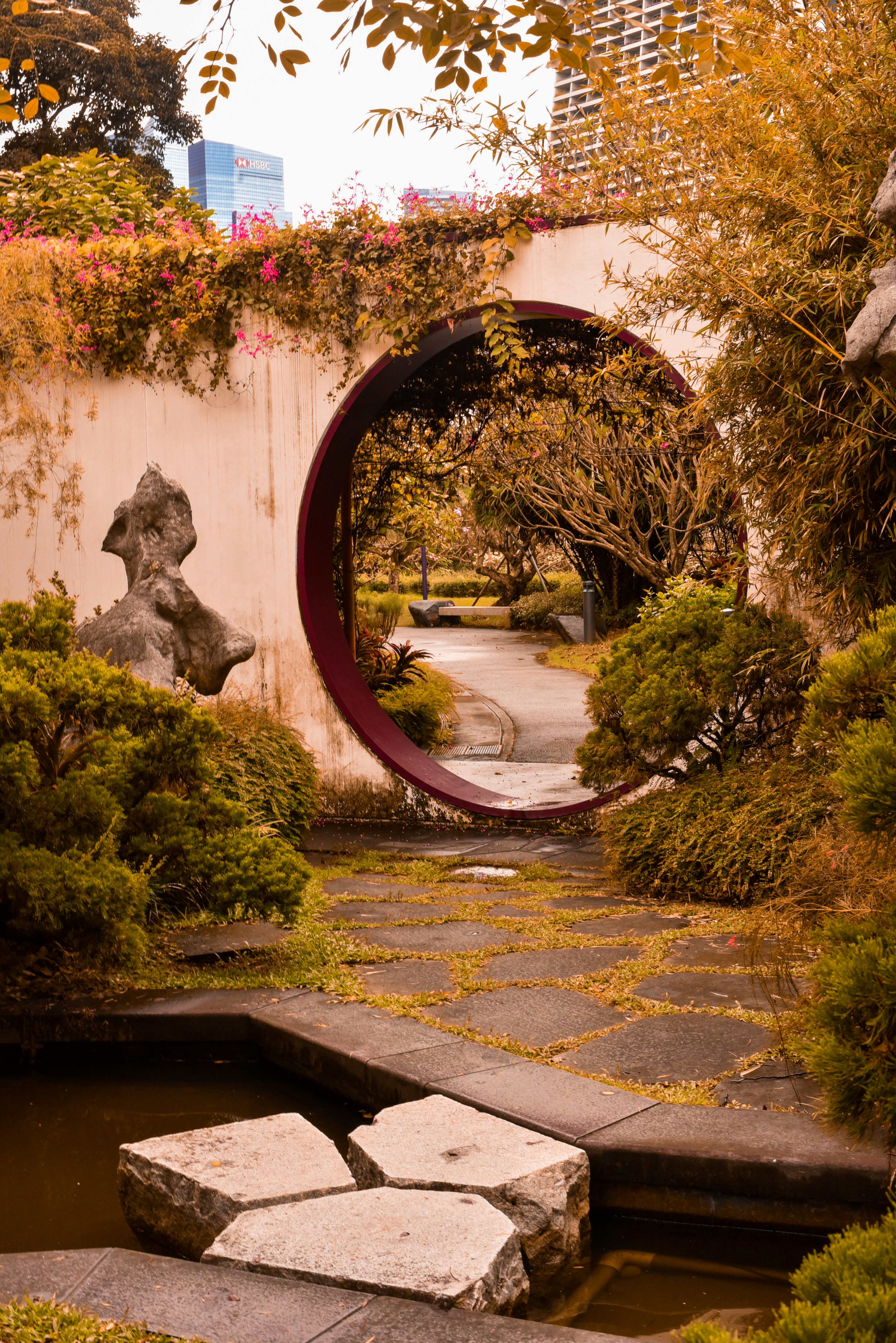 grey lion statue near green plants