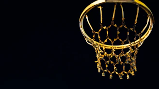 Close-up of basketball hoop and net in a high-end indoor court