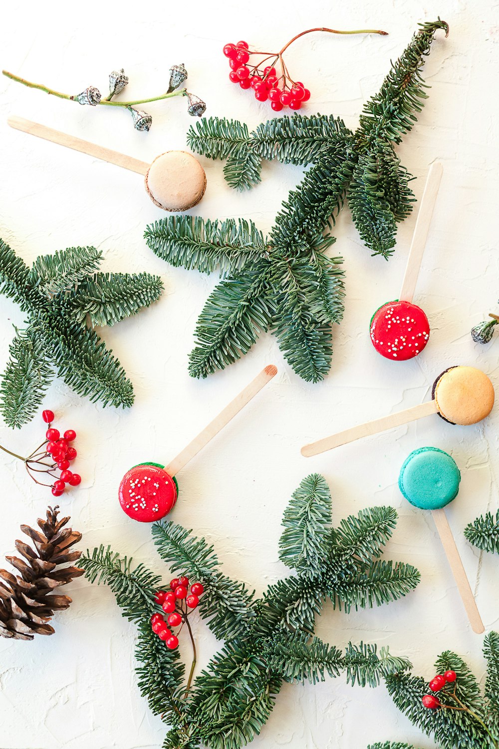 green and red christmas baubles