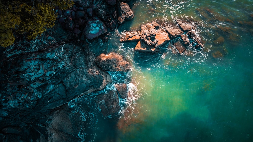 brown and gray rocks on river