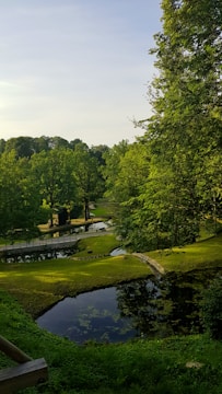 A serene view of a gated community with parks and walking paths.