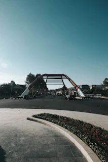 Completed public infrastructure project with bridges and clean sidewalks.