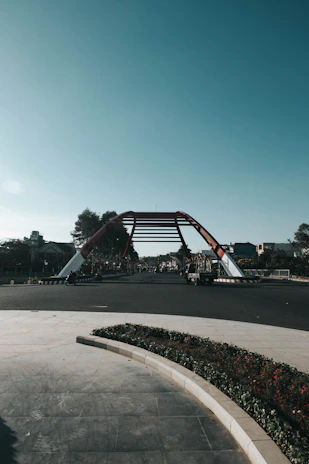 Completed public infrastructure project with bridges and clean sidewalks.