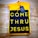 A folded yellow hoodie with a design reading 'COME THRU JESUS' in large, bold yellow letters on a black background. A blue tag attached to the hoodie reads 'FRESH HOPE APPAREL'. The hoodie is placed on a wooden surface.
