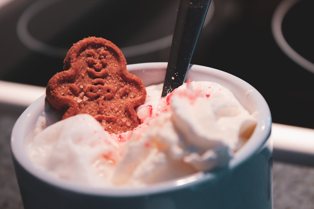 ice cream with chocolate syrup on white ceramic bowl