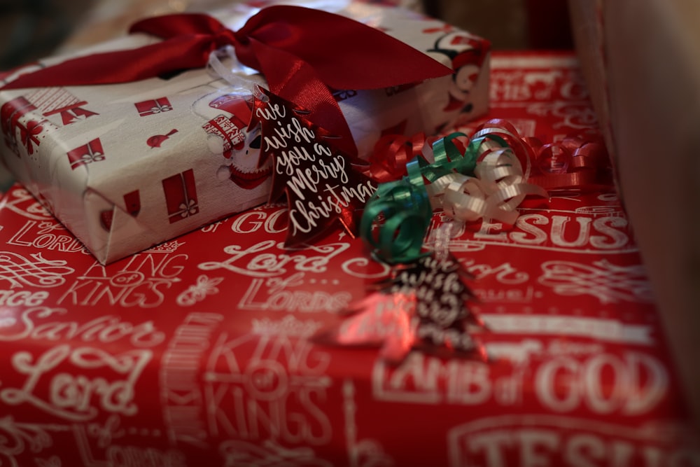 red and white gift wrapper