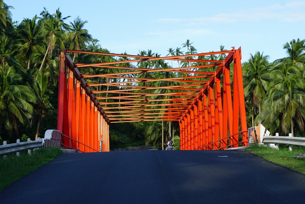 orange metal fence near green trees during daytime