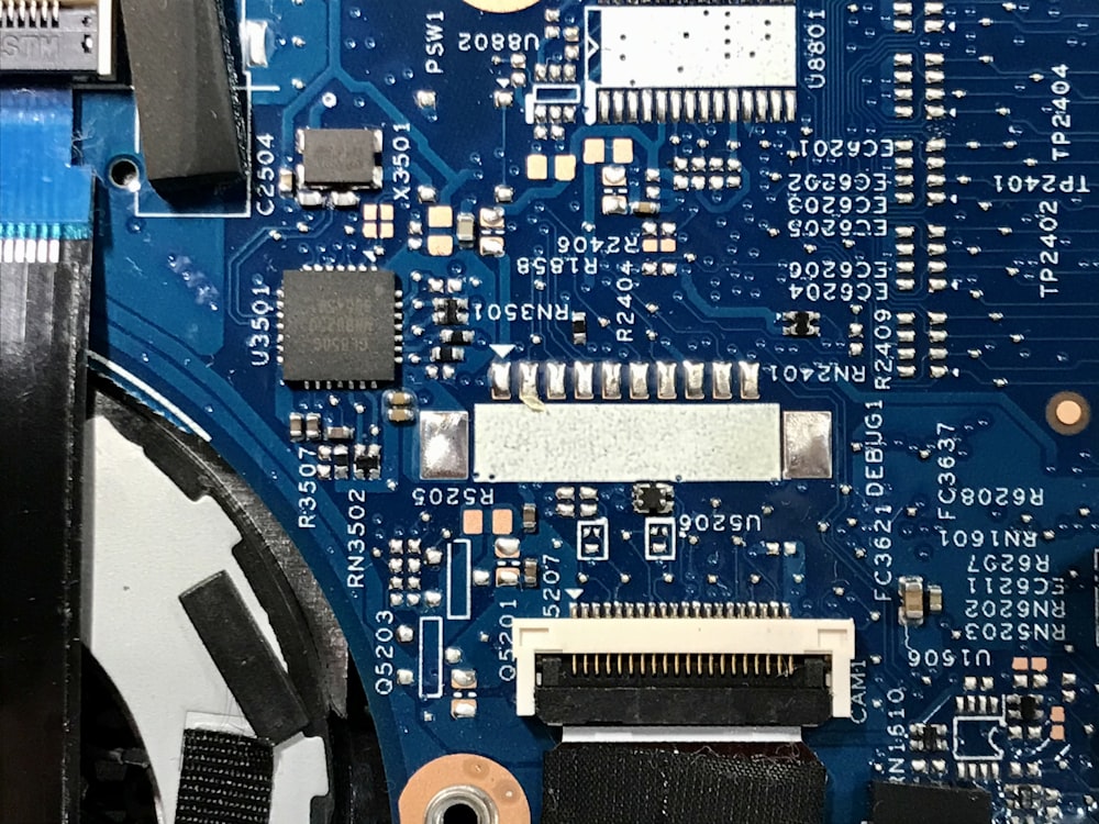 blue and black computer motherboard