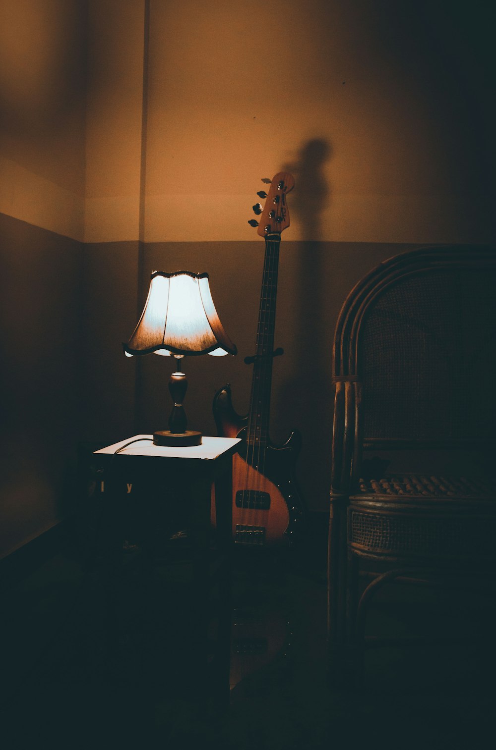 brown wooden table lamp on brown wooden table